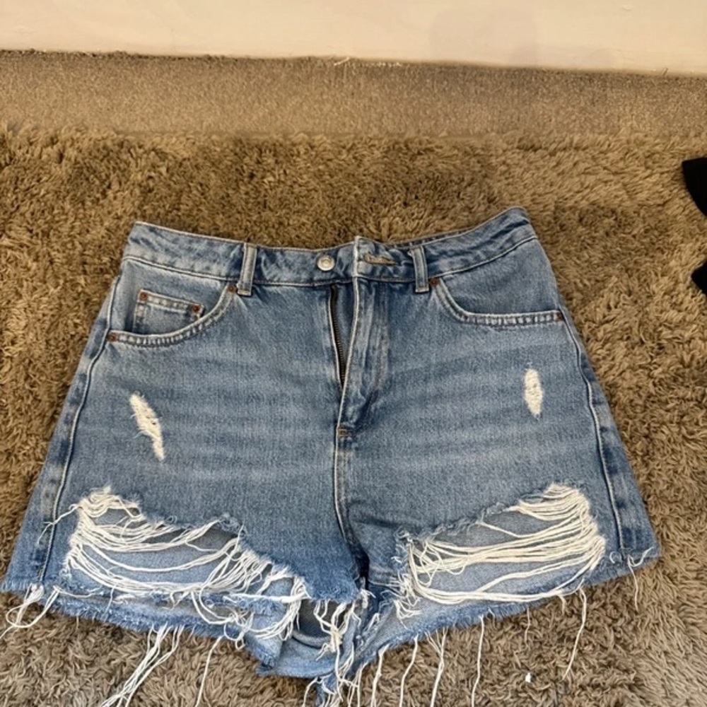Topshop Blue Distressed Jean Shorts